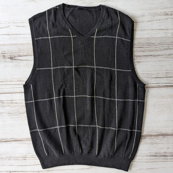 Haggar Black and White Windowpane Plaid Sweater Vest sz XL - Picture 1 of 6